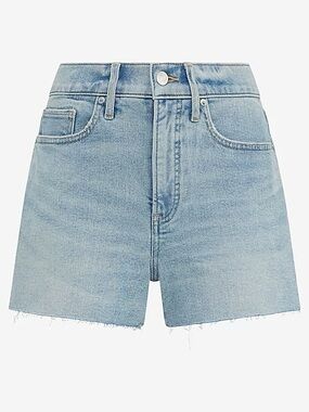 High Waisted Light Wash Raw Hem 3" Inseam Mom Jean Shorts Express